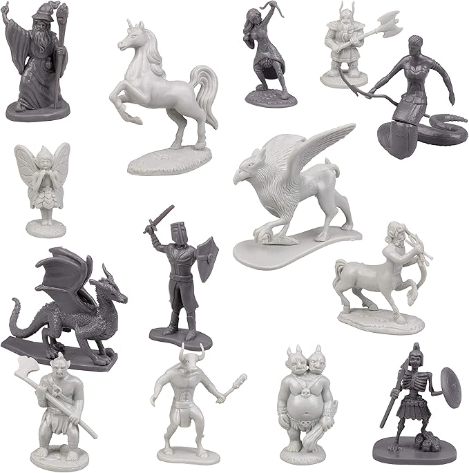 Monster Fantasy Creature Mini Action Figure Playset - 98pcs Toy Miniatures w 14 Unique Designs - Dragons, Wizards, Orcs, & More- XL 1/32 Scale Compatible with Dungeons and Dragons and Other RPG Games