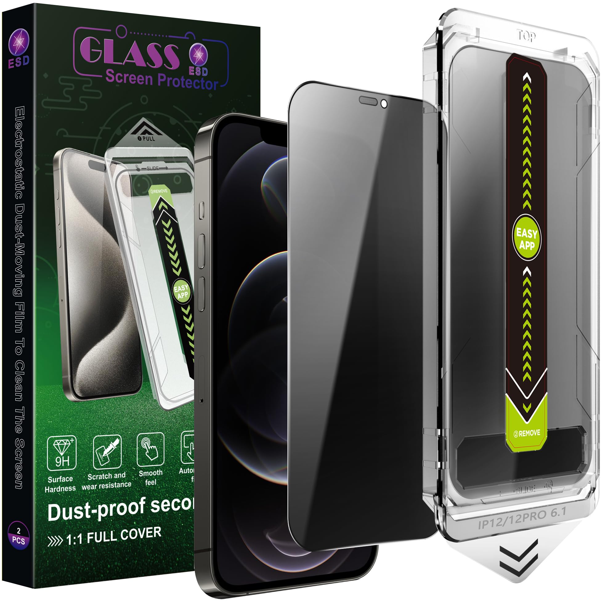 SY SHANGYAN 2 Pack Anti-Spy Privacy Screen Protector for iPhone 12/12 Pro(6.1-Inch),9H Tempered Glass,Full Coverage,Anti-Fingerprint,Auto Dust Removal,Bubble-Free,Easy Installation