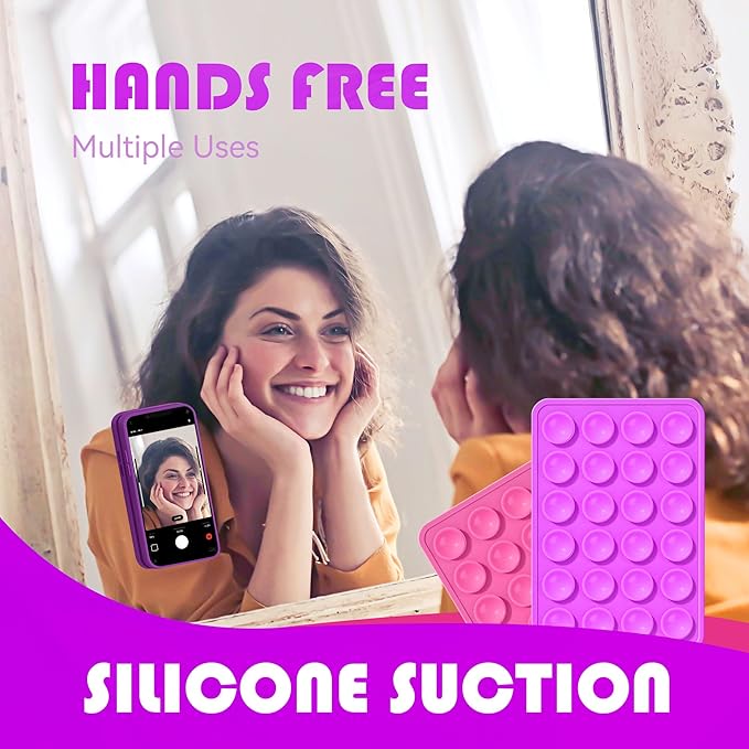 Silicone Phone Sticky Grip, Suction Phone Case Mount for iPhone and Android, Hands-Free Sticky Cell Phone Grip, Mobile Fidget Mirror Holder for Selfies and Videos