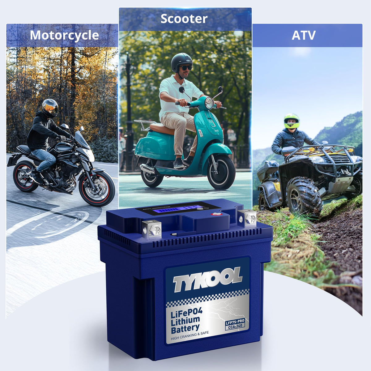 TYKOOL LFP7S-PRO Lithium Battery, Replaces YTZ7S / YTX7L,12V 4Ah 240CCA LiFePO4 Motorcycle Battery for Honda KTM Yamaha Harely,For ATV, UTV, Snowmobile, Motocross, Lawn Mower, Jet Ski, Motorboat