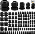 Duraaamo 100pcs Nylon Cable Gland Kit 3-25 mm Cable Gland Connectors NPT Waterproof Strain Relief Cord Connector Black Plastic Cord Grip Weatherproof Cable Pass Through PG7 PG9 PG13.5 PG21 PG29