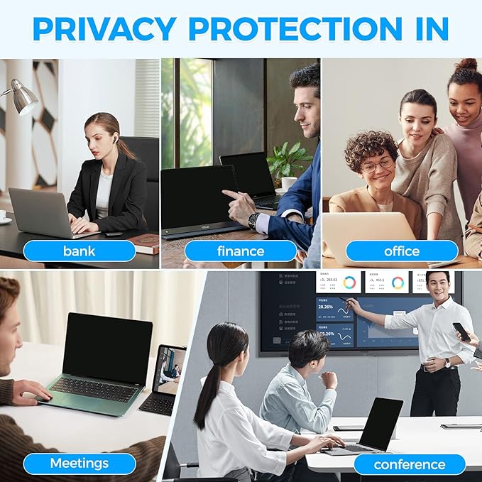Magnetic Laptop Privacy Screen Filter 14 inch for 16:9 Widescreen Computer Monitor, Removable Anti Blue Light Privacy Shield, Anti-Glare Protector