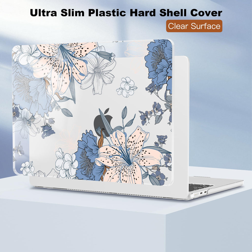 CISSOOK Compatible with MacBook Air 13.6 inch Case 2026 2025 2024 2022 Release A3449 A3240 A3113 A2681, Lily Flowers Hard Shell Keyboard Cover Screen Protector for MacBook Air 13 inch M2 M3 M4 M5