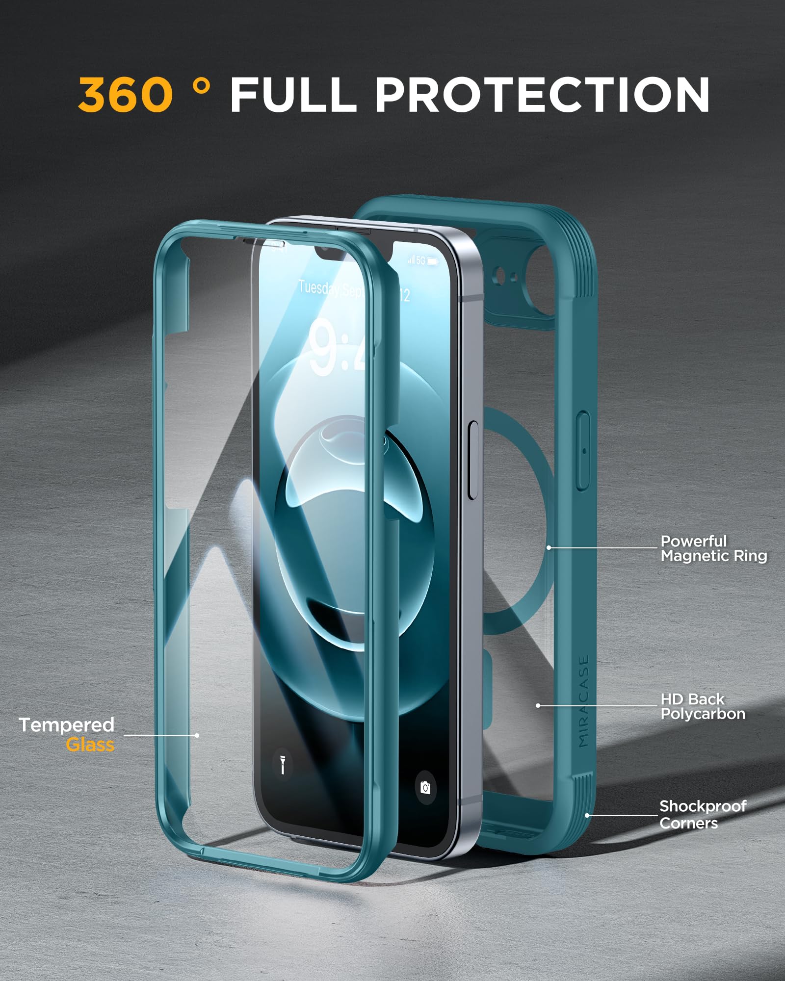 Miracase for iPhone 17e Case & iPhone 16e Case, Full-Body Phone with Built-in Glass Screen Protector, [Magnetic with MagSafe] Military Drop Proof 17 E/ 16 E Cover Bumper 6.1 inch, Green