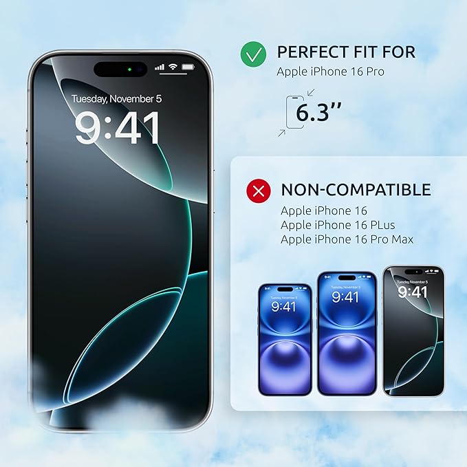 Screen Protector for iPhone 16 Pro - 2 Pack (USA Flag Design and Black) - 9H Hardness, Oleophobic Coating, Easy Installation - Tempered Glass Screen Protector for iPhone 16 Pro