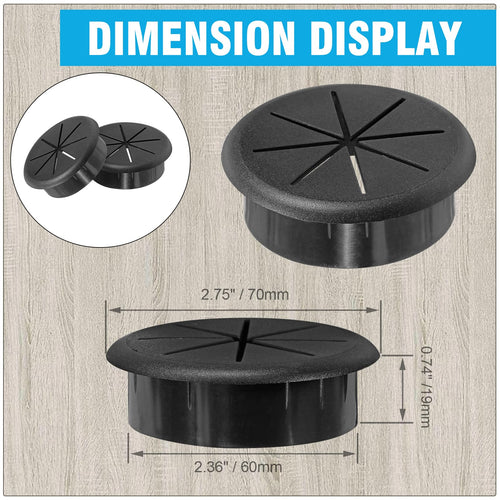 2-3/8" Black Desk Grommet, JTemgle Flexible Cable Grommet Rubber Cable Hole Cover Wire Organizer Caps Desktop Cord Management for Home Office TV Stands Tabletops, 2 Pieces