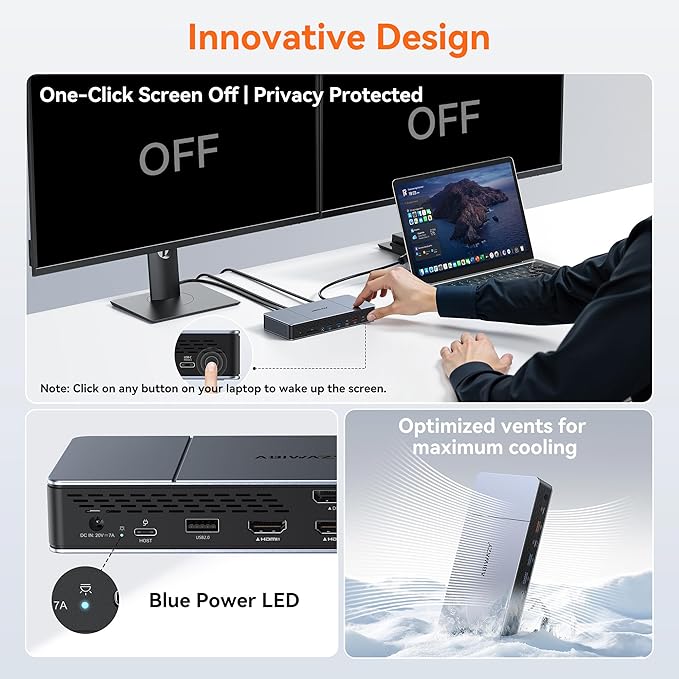 Displaylink Docking Station Triple 4K HDMI Monitors for MacBook M1 M2 M3 M4/Windows Laptop,Displaylink Dock with 140W PD Adapter, 3 HDMI,2 DisplayPort,10Gbps USB-C/A Ports, Ethernet, Audio,SD/TF Card