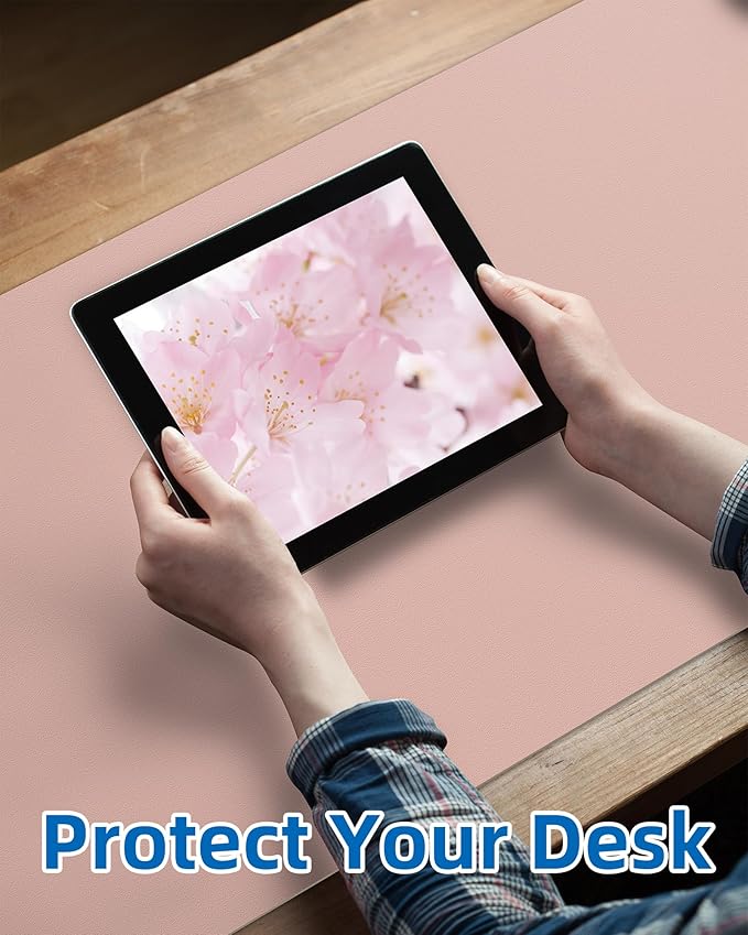 Leather Desk Pad Blotter,Mouse Pad,Office Desk Mat, Non-Slip PU Leather Desk mat,Large Desk mat,Waterproof Keyboard mat for Office/Home/Decor (Pink,35" x 17")