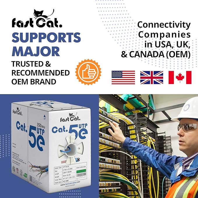 fast Cat. Cat5e Ethernet Cable 1000ft - 24 AWG, CMR, Insulated Bare Copper Wire Cat 5 ethernet Cable with FastReel - 350MHZ / Gigabit Speed UTP Cable Cat5e - CMR (White)