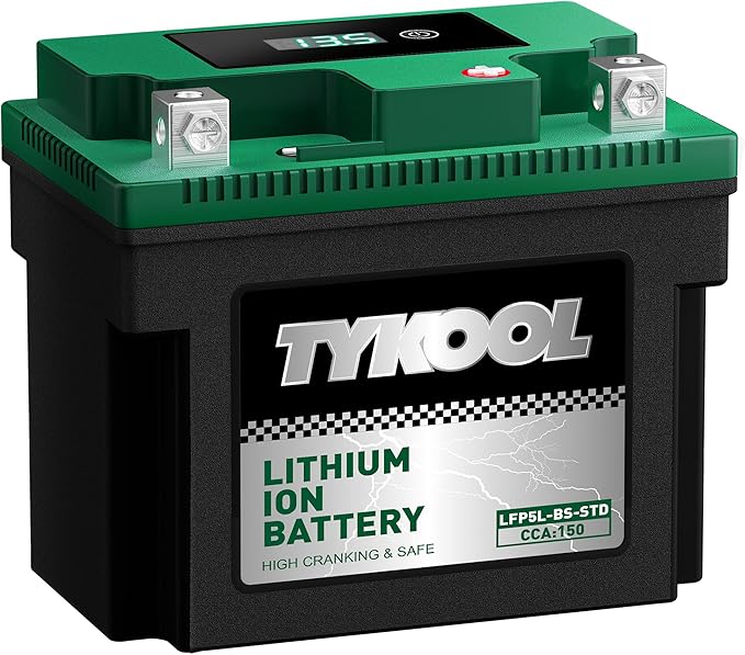 TYKOOL YTX5L-BS YTZ7S 2X Cranking Amps 150A, Lithium LiFePO4 Motorcycle Battery,12.8V 3Ah, Digital Readout, Fits for ATV,Honda Rukus Scooter,Moped