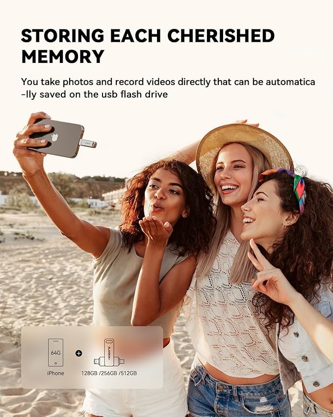 MFi Certified 256GB Flash Drive for iPhone Photo Stick, USB Thumb Drive Memory Stick High Speed USB Drive Photo Storage for iPhone Compatible for iPhone/iPad/Android/PC