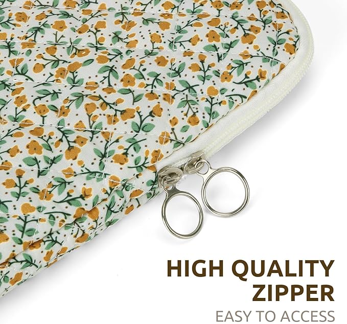 Puffy Laptop Sleeve 13-15.6 Inch Cute Quilted Laptop Protective Case Padded Floral Computer Sleeve for MacBook (B-Yellow, 11 Inch)