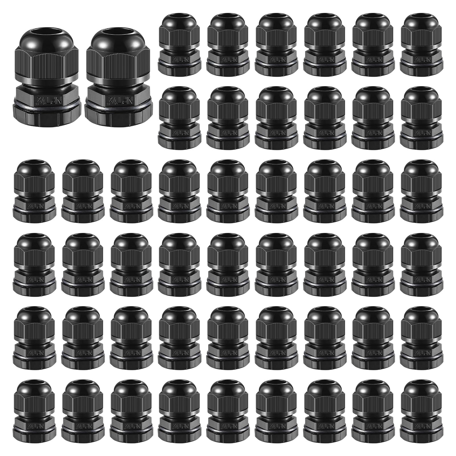 RTHIEAI 50 PCS 1/2"(6-12.5mm) NPT Nylon Cable Gland Joints with Gaskets, IP68 Adjustable Lock Nut Strain Relief Cord Grip Waterproof Cable Glands - UL Listed and RoHS Compliant