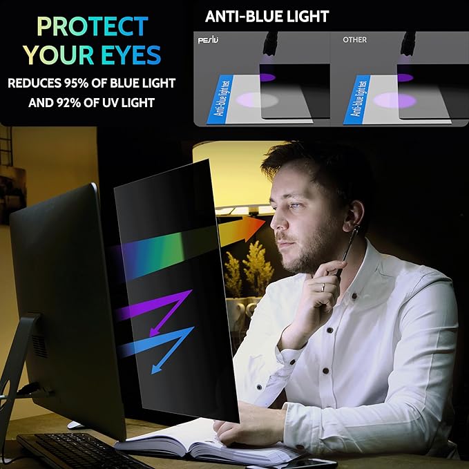 [2 Pack] 23 Inch Privacy Screen for Computer Monitor 16:9 Aspect Ratio, Eye Protection Anti Blue Light Glare Shield, 23inch Removable Black Blackout Anti Spy Desktop Security Private Filter