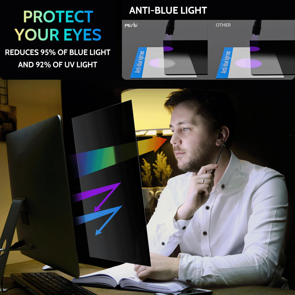 Peslv [2 Pack] 28 Inch Privacy Screen for Computer Monitor 16:9 Aspect Ratio, Eye Protection Anti Blue Light Glare Shield, 28inch Removable Black Blackout Anti Spy Desktop Security Private Filter