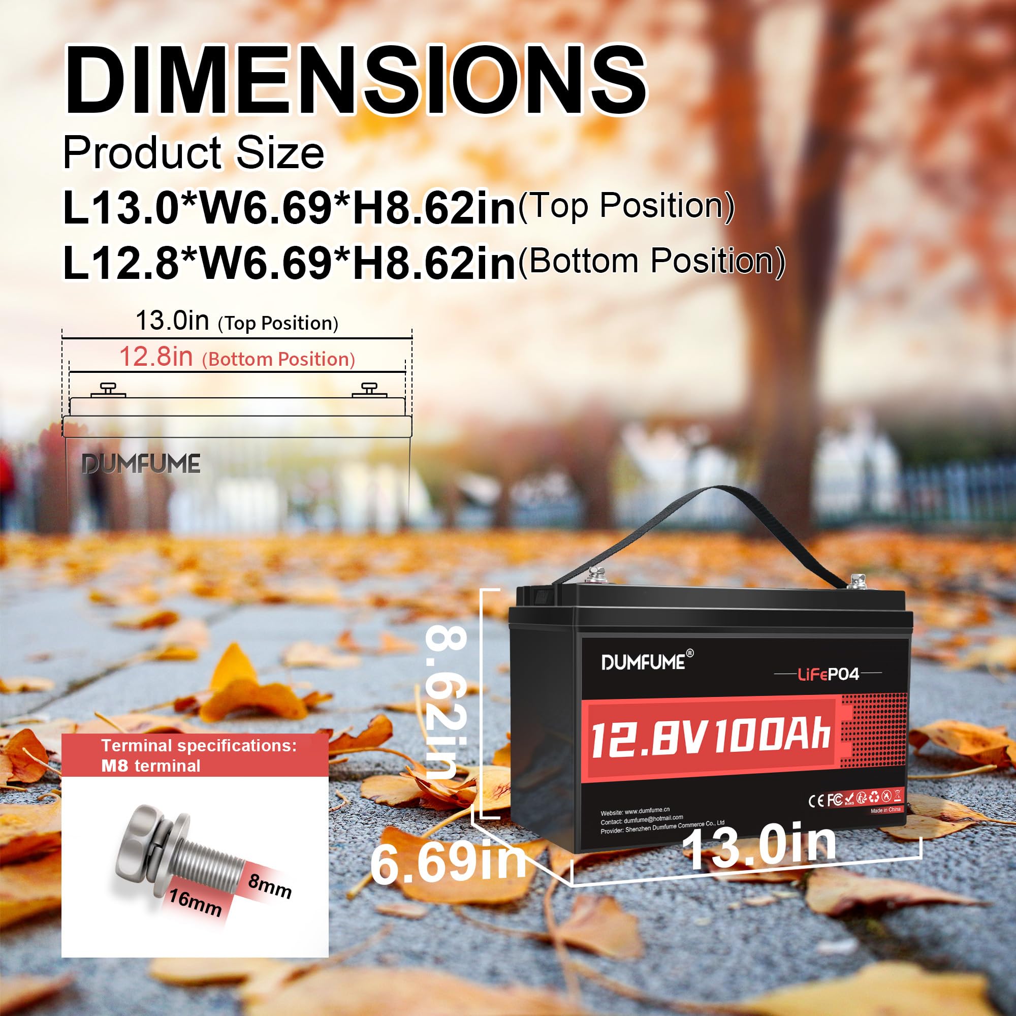 Dumfume 12V 100Ah LiFePO4 Lithium Battery Group 31 Rechargeable Battery