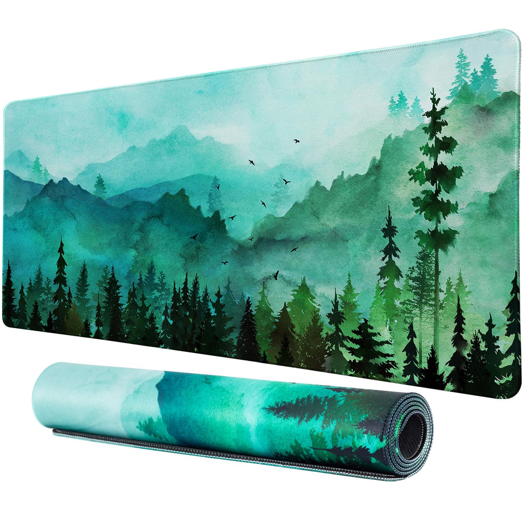 Lokigo Green Forest Mouse Pad, Waterproof Extended Large Gaming Mousepad with Non-Slip Rubber Base Stitched Edges Desk Pad Keyboard Writing Desk Mat Office Home Study 31.5"x15.7", Mountain