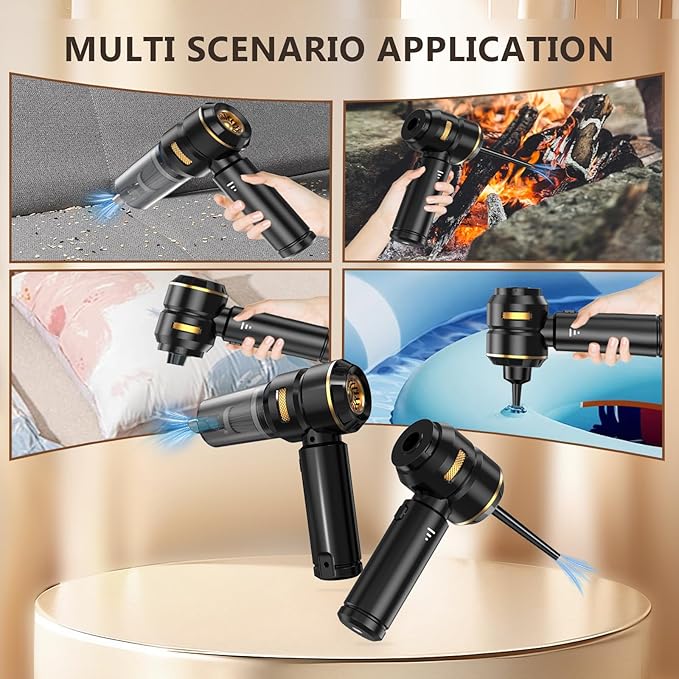 Handheld Vacuum Cordless 22000PA High Power Car Vacuum Cleaner with Brushless Motor 4-in-1 Portable Rechargeable Vacuum Air Blower Air Duster Pump for Car Home Pet Hair Office - Black
