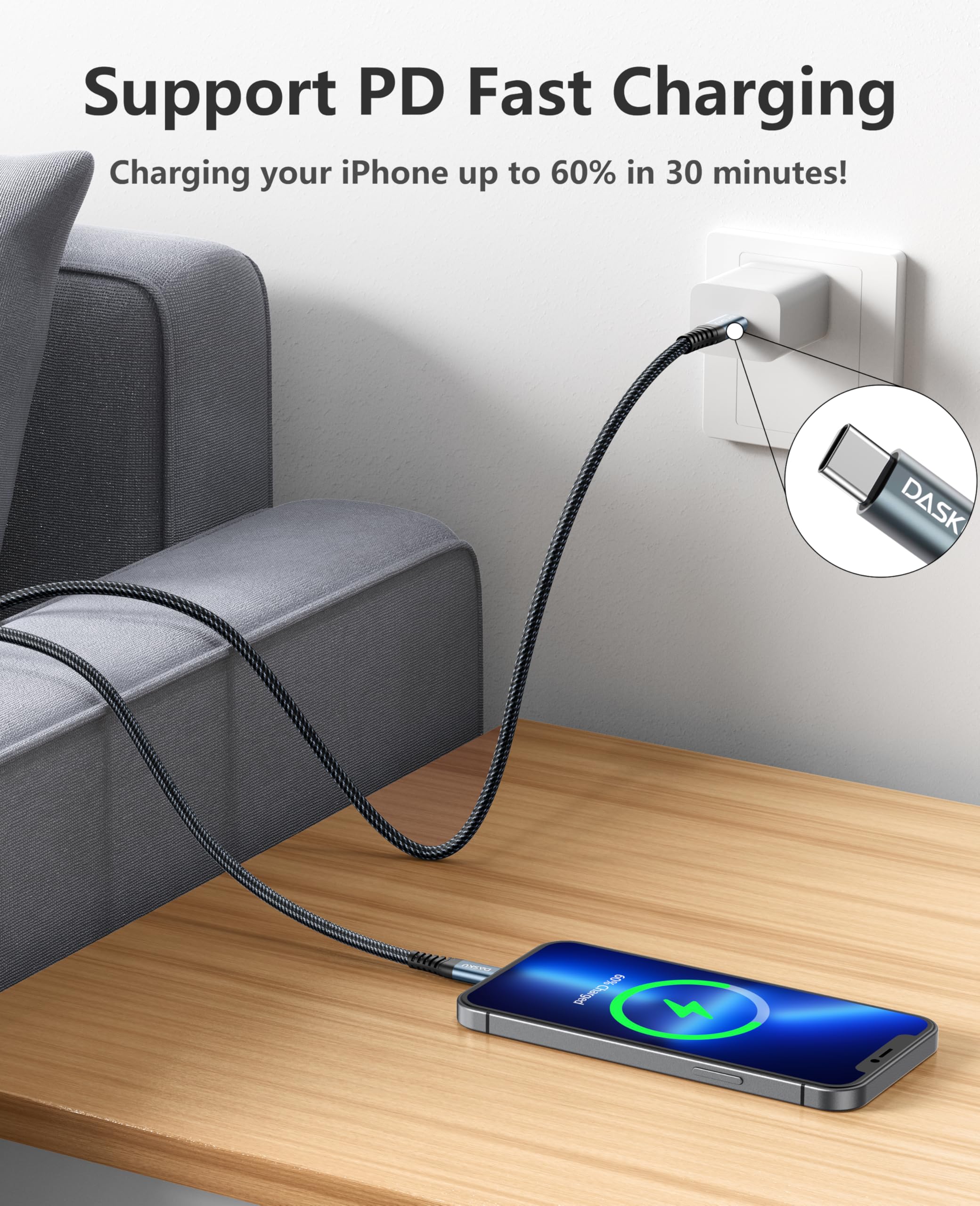iPhone Cable Fast Charging [MFi Certified] USBC Lightning Cable 6FT, 3 Pack