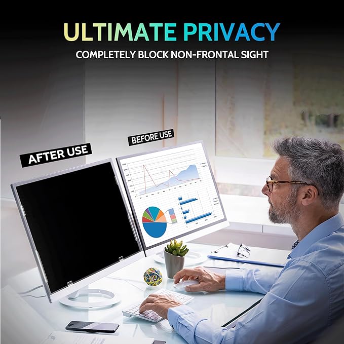 [2 Pack] 25 Inch Privacy Screen for Computer Monitor 16:9 Aspect Ratio, Eye Protection Anti Blue Light Glare Shield, 25inch Removable Black Blackout Anti Spy Desktop Security Private Filter