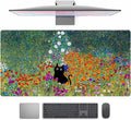 Desk Pad Cute Black Cat Oil Painting Art Floret Desk Mat Office Desk Decor Large Mouse Pad Gaming, XL Mousepad Women Office Desk Decor Laptop Keyboard Mouse Pads with Stitched Edges Mat 31.5x15.7 in