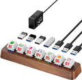 7-Port USB 3.0 Powered Hub, RGB Lighting, Hot-Swappable Cherry MX Switch Support, 5Gbps Speed, Includes 12V/2A Power Adapter, Walnut Wood Cyberpunk USB Dock-FU0736