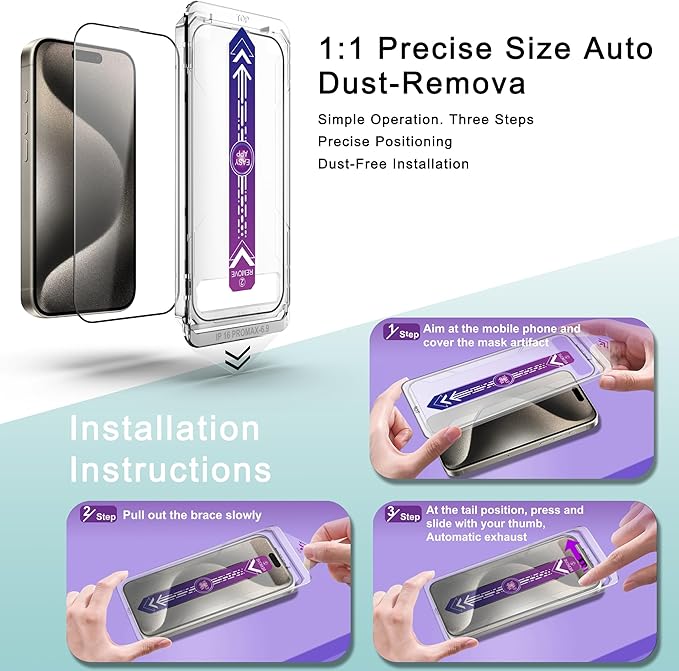 2 Pack Screen Protector Tempered Glass for iPhone 16 Pro Max 6.9-Inch Auto Dust Removal, No Bubbles, High Definition Clear, Easy Installation