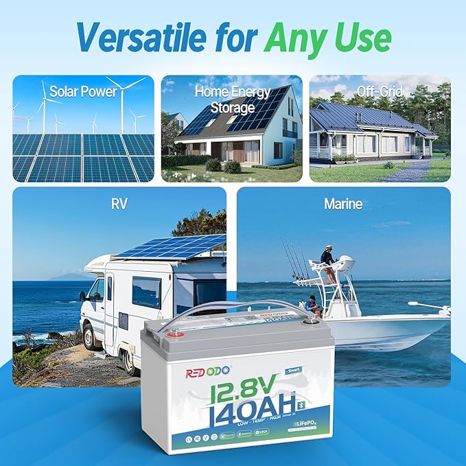 Redodo Smart Bluetooth 12V 140Ah LiFePO4 Battery, Group31 Lithium Battery, 10 Years Lifetime, 150A BMS, Real-Time Monitoring, Perfect for RVs, Marine, Boat, Solar and Off Grid 4 Pack