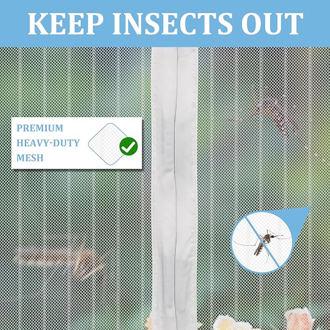 Magnetic Screen Door - Self Sealing, Heavy Duty, Hands Free Mesh Partition Keeps Bugs Out Let Breeze in- Pet and Kid Friendly - Keep Open Feature (White, Fit Door Size 34 x 78 Inch)