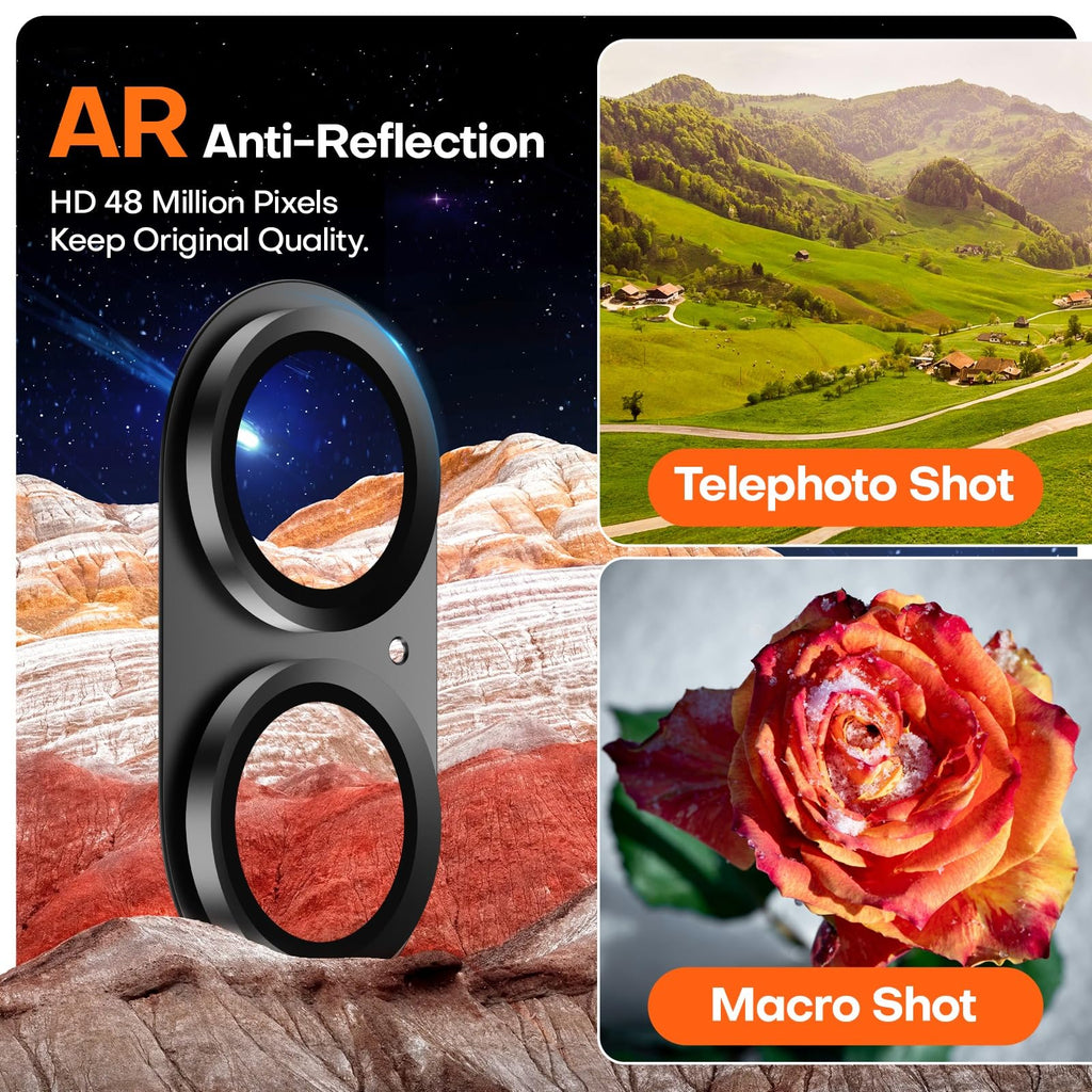 Wumigoo for iPhone 16/16 Plus/iPhone 17 Camera Lens Protector- Black