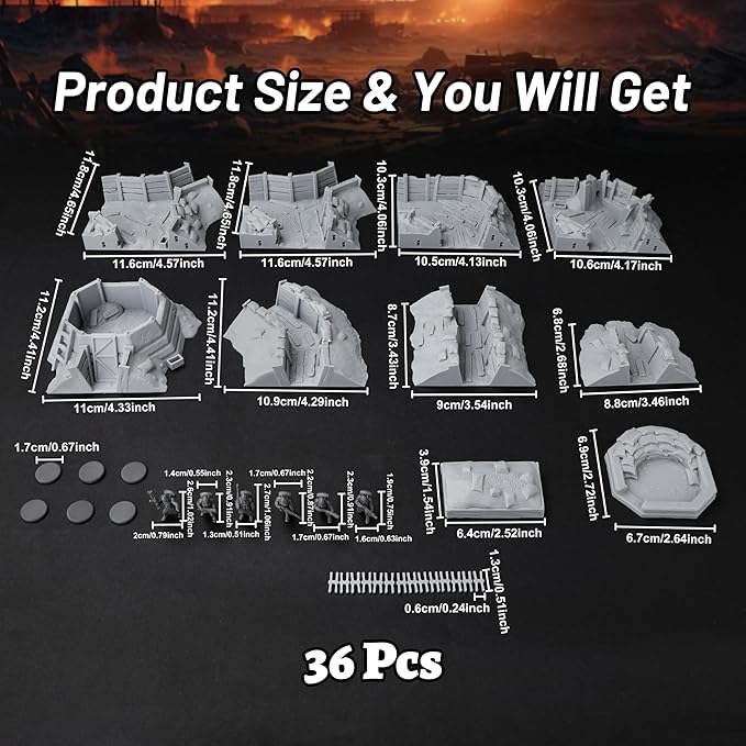 AUSPDICE RPG Terrain AF695 Trench Set – Modular Defensive Position for DND Map Layouts, Wargame Accessories, Dungeon Walls, and 28mm–32mm Miniature Tabletop RPG Games