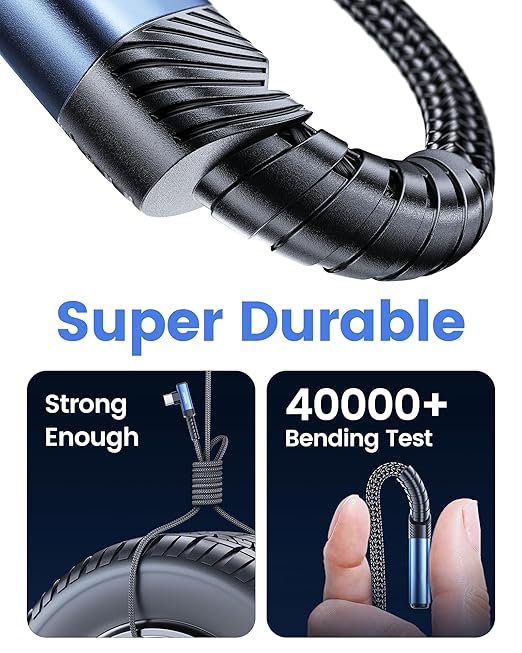 USB C Cable Right Angle, 2-Pack 1.6ft USB A to USB C Charger Cable 90 Degree Braided Fast Charging Cord for iPhone 15/15 Plus/15 Pro/15 Pro Max/Samsung Galaxy S10 S10+, LG V30, Switch