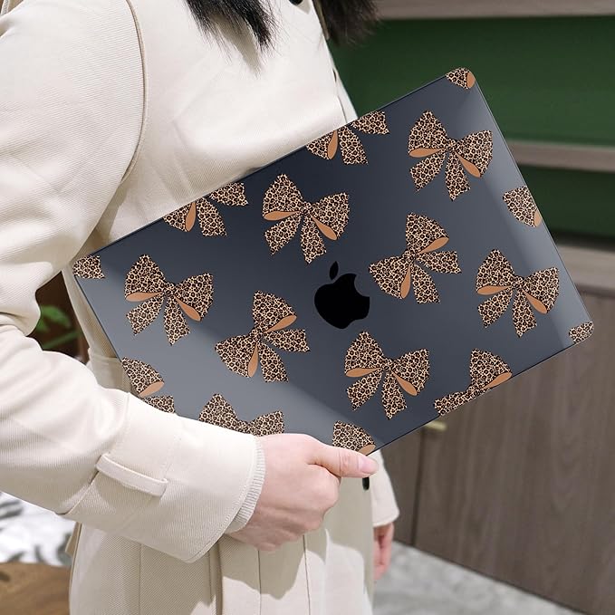 MEEgoodo Case for MacBook Pro 13 inch Case 2022 2021 2020 New A2338 M2/M1 A2251 A2289, Laptop Hard Shell with Keyboard & Camera Cover Compatible with 13 inch MacBook Pro, Leopard Print Bows