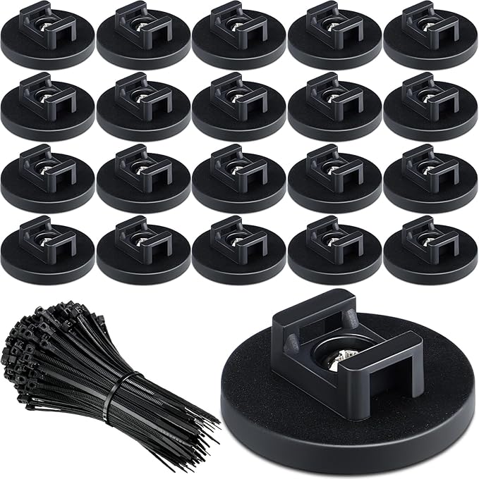 Yookeer 120 Pieces Magnetic Zip Tie Mount Multipurpose Cable Holder Magnets Magnetic Wire Management Bases with Heavy Duty Zip, Mount Nylon Cable Ties in Total (43 mm)