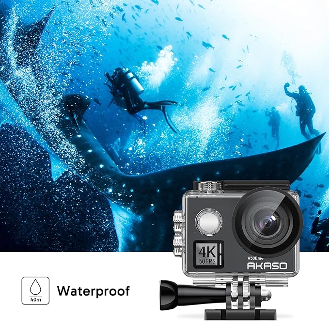AKASO V50 Elite 4K60fps Action Camera with 128GB MicroSDXC U3 Memory Card Accessories Kit Bundle Voice Control EIS 131 feet Waterproof Camera 8X Zoom Remote Control