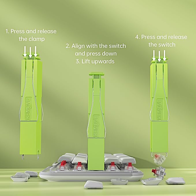 KEMOVE P10 2-in-1 Switch Puller Keycap Puller for Mechanical Keyboard, 304 Stainless Steel Key Switch Keycap Puller, Easily Remove and Replace Gaming Keyboard Switches and keycaps - Green