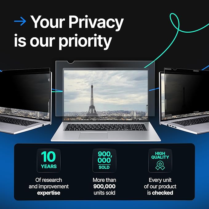 VINTEZ 14 Inch 16:9 Privacy Screen for Computer Monitor and Laptop - Anti Glare Protector Film Blue Light Filter Eye Protection - Computer Screen Privacy Shield, [1 Pack]