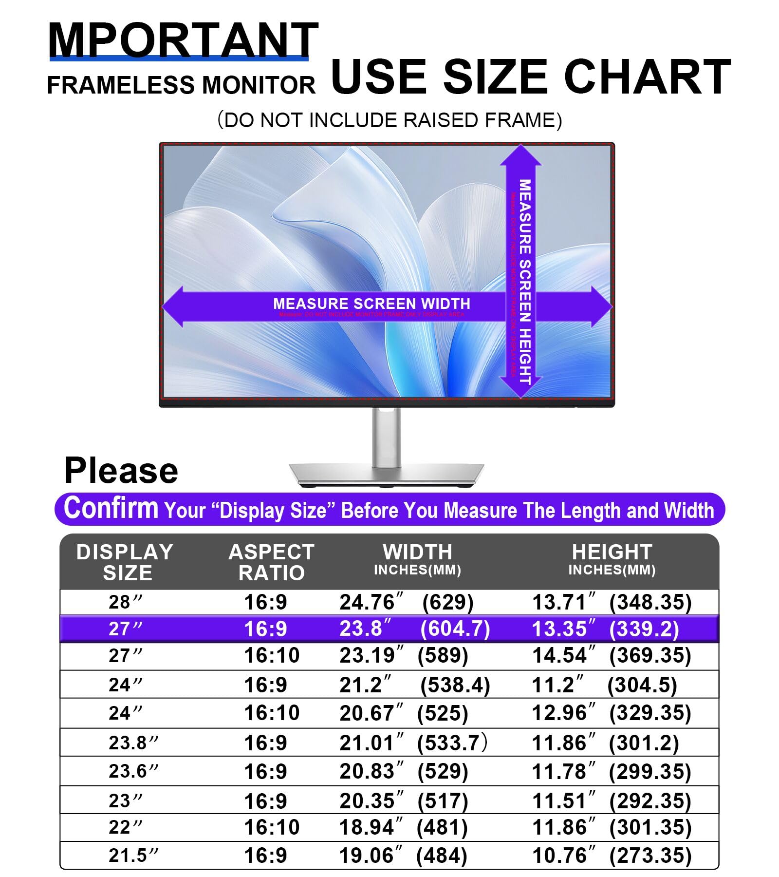 FILMEXT [2023 Upgrade 27 Inch Removable Privacy Screen Filter for 16:9 All-in-One Desktop/Frameless Computer Monitor, Bubble Free Anti Spy Blue Light Filter for Computer