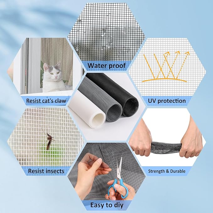 40"x118" Window Screen Mesh, Fiberglass Window Screen, Screen Door Mesh, Windows Screens and Screen Door Replacement, Patio Screen Mesh- Gray