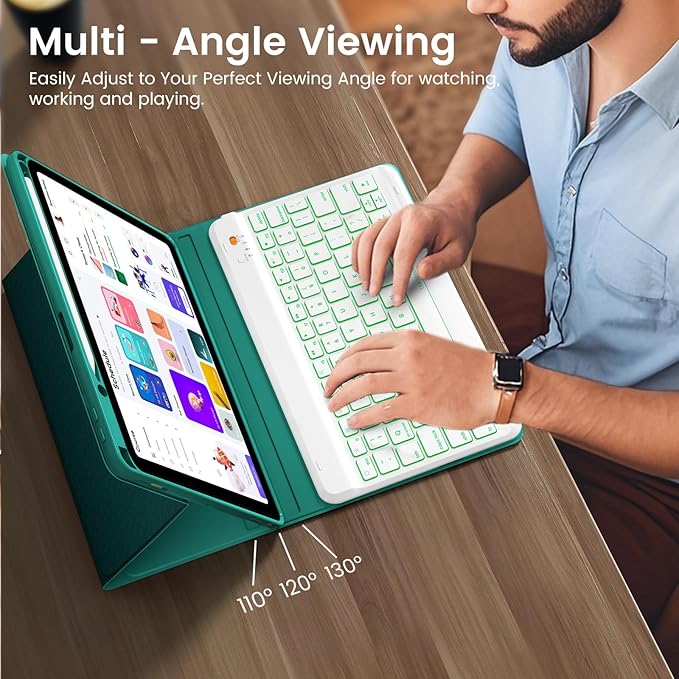 Keyboard Case for iPad Air 5th/4th Pro 11 inch, 7-Color Backlit Detachable Wireless Keyboard Case with Pencil Holder, Stand Folio Cover for Gen 2020/2022, Pro 4th/3rd/2nd/1st Gen, Teal