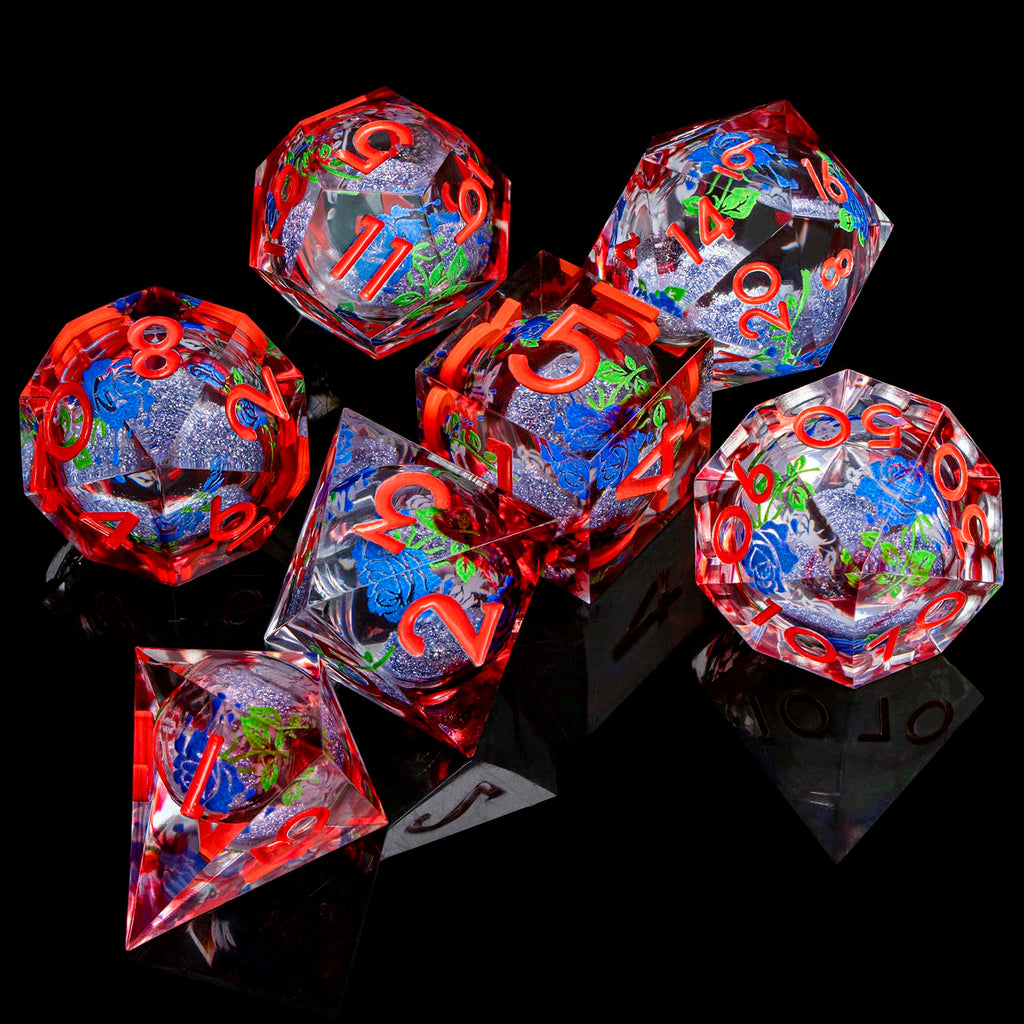 ARUOHHA Liquid Core DND Dice Set, Vampire Sharp Edged Dragons Dice Compatible with D&D RPG Role Playing Games, Resin Blood Red Polyhedral Dungeons D and D Dice with Gift Box D20 D12 D10 D8 D6 D4
