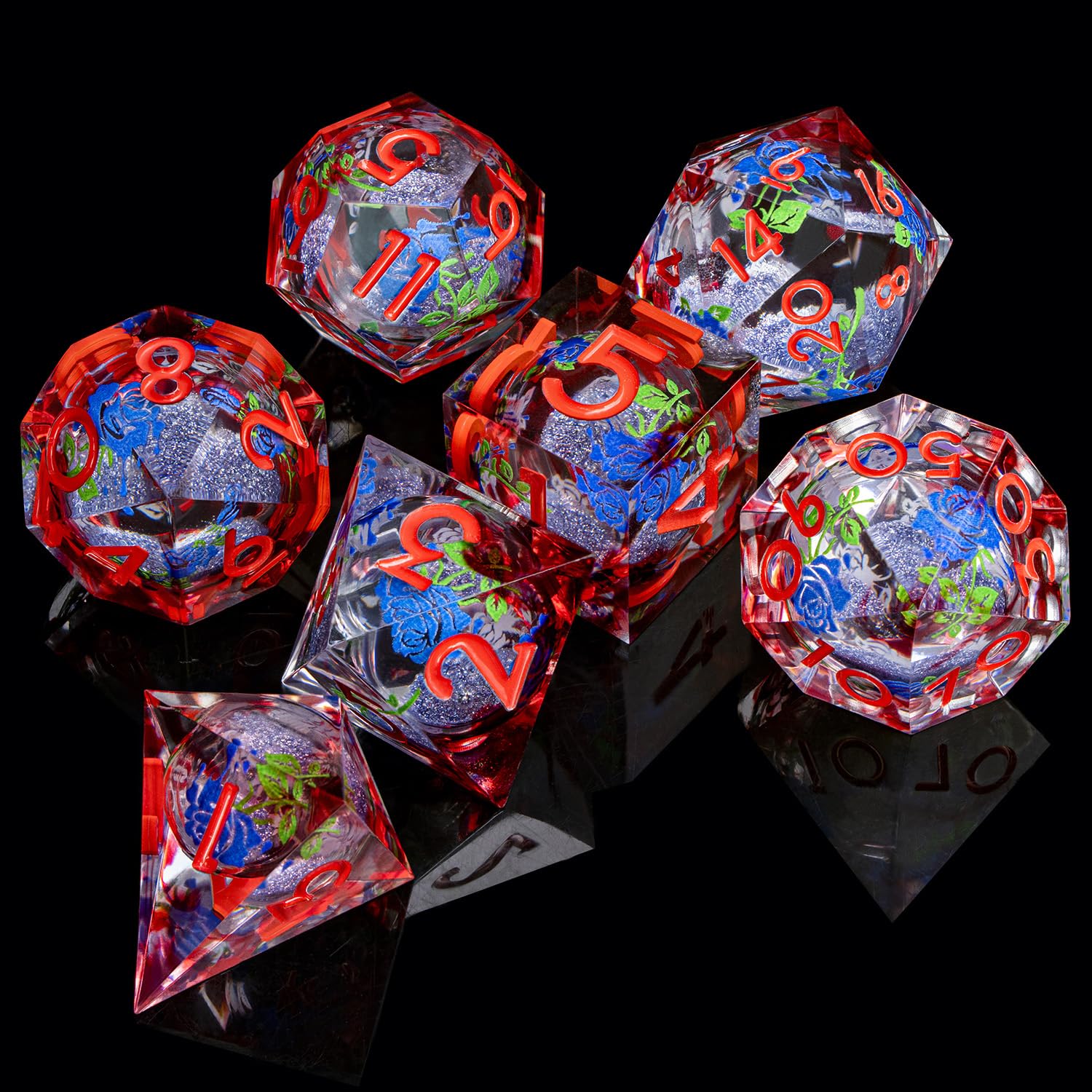 ARUOHHA Liquid Core DND Dice Set, Vampire Sharp Edged Dragons Dice Compatible with D&D RPG Role Playing Games, Resin Blood Red Polyhedral Dungeons D and D Dice with Gift Box D20 D12 D10 D8 D6 D4