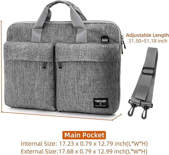KINGSLONG Slim 17.3 inch Laptop Bag Sleeve Carrying Case with Shoulder Strap, Notebook Ultrabooks Computer Handbag Cover for Men Women Fit for Acer Asus Lenovo HP Toshiba Grey
