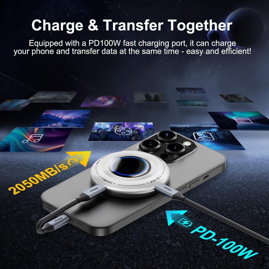 FP108 2TB Magnetic Portable SSD, External Solid State Drives with PD-100W and 2050MB/s USB-C 3.2 Gen 2x2, Play While Charging, Compatible with iPhone 16/15 Pro Max, Android, PC, Mac, Switch Lite