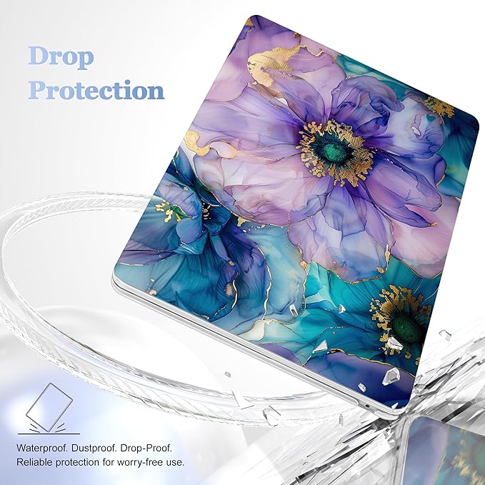 Case for MacBook Air 15 Inch 2025 2024 2023 Release M4 A3241 M3 A3114 M2 A2941, Hard Shell with Screen Protector & Keyboard Cover, Compatible with Touch ID, Fluid Art Flowers