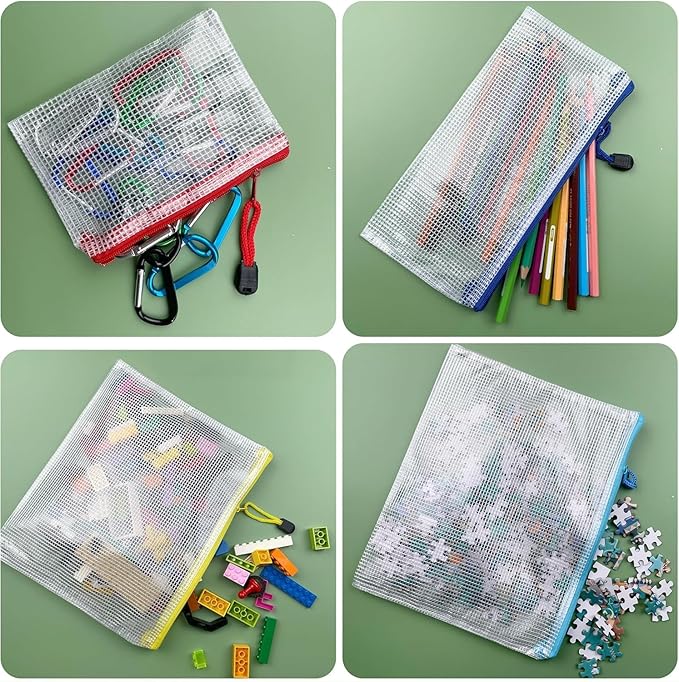 Oaimyy-24 Pcs Plastic Mesh Zipper Pouch Document Folders Bag Zip File Folders for School Office Supplies, Travel,Puzzles Games Organizing Storage-Black (Inches, 12"x 16")