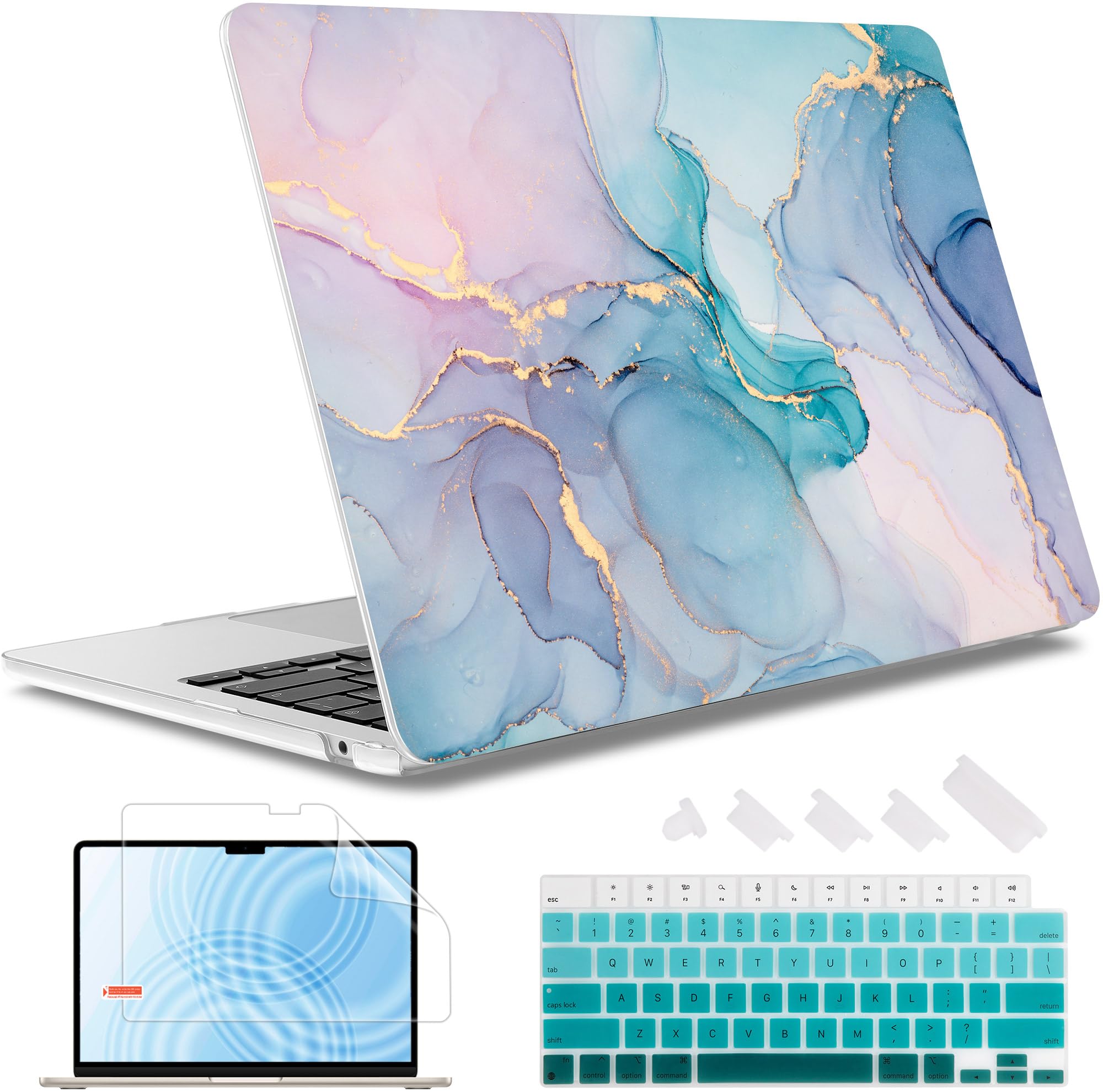 May Chen Case for MacBook Air 13/13.6 inch M5 A3449 M4 A3240 M3 A3113 M2 A2681, 2026 2025 2024-2022, Plastic Hard Shell with Keyboard Cover & Screec Protector, Gentle Marble