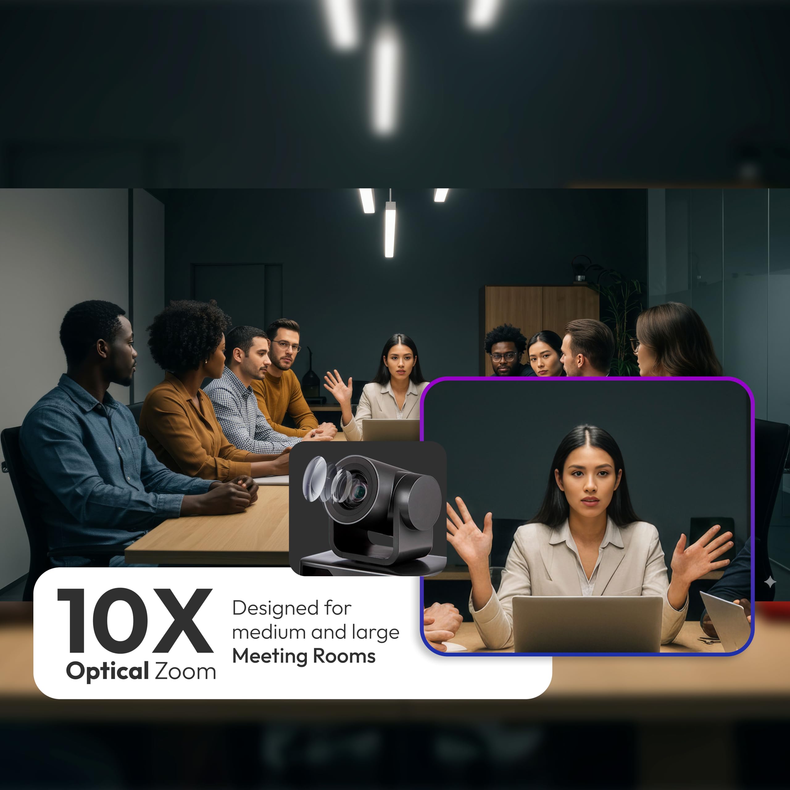 GoPresence Video Conferencing System – Full HD 1080p PTZ Camera with 10x Optical Zoom, 360° Omnidirectional Speakerphone, Noise Cancellation, Plug-and-Play USB.