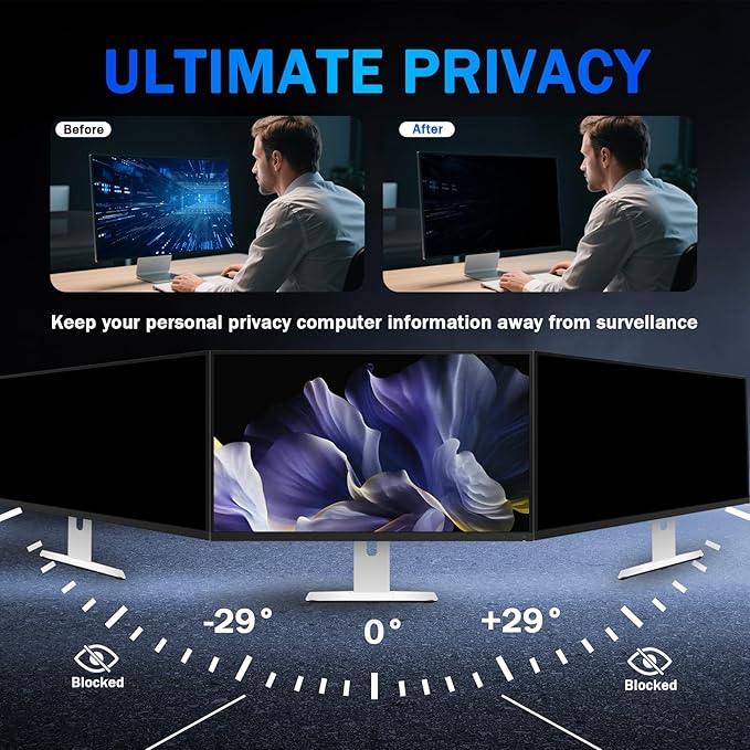 [2 Pack] Magnetic Computer Privacy Screen Filter 24 Inch for Frameless Monitor 16:9 Aspect Ratio, Removable Anti Glare Blue Light Protector, Double Sided Reversible Eye Care 24in Film