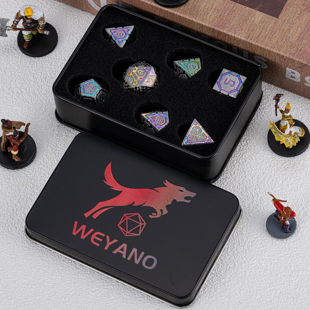 DND Metal Dice Set, Polyhedral Dice Set for RPG D&D Dice with Cracks Dungeons and Dragons Dice Set for RPG TTRPG D&D Die with Gift Case（Silver and Coloured Ink-1） for Ages 15 and Up